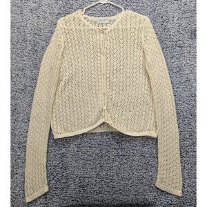 VTG Old Navy Crochet Cardigan Womens LG Button Up Open Knit 90s Y2K Fairy Cream